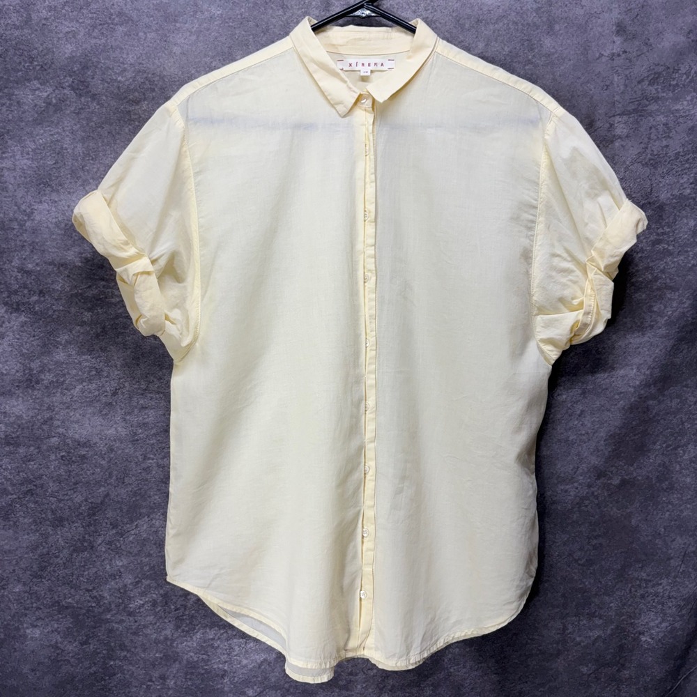Xirena Channing Button Up Shirt Womens XS Pale Pastel Yellow Short Sleeve Cuffed